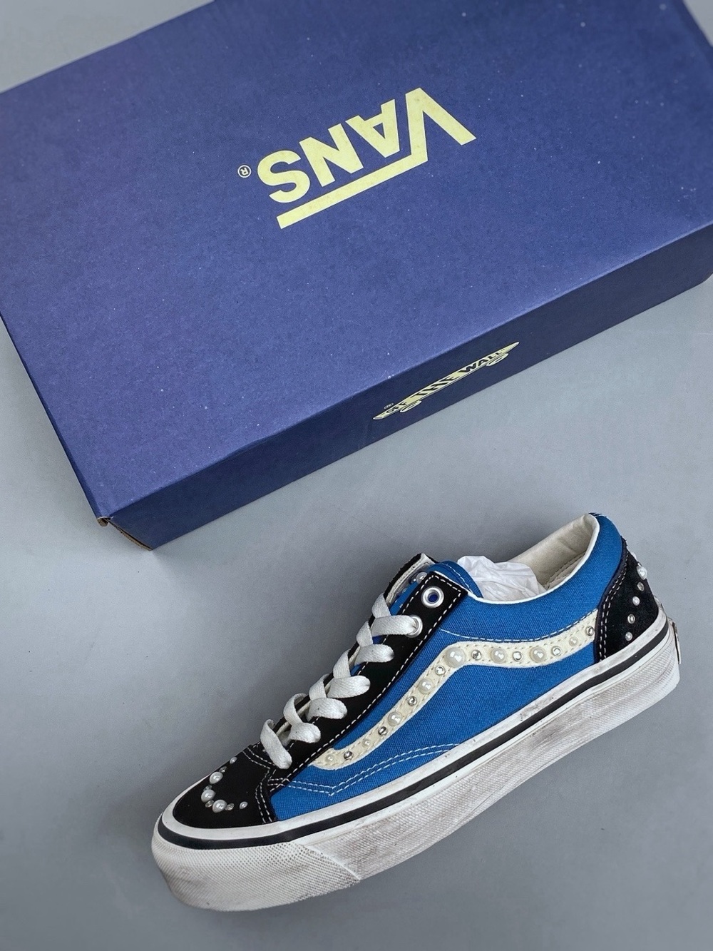 Vans Blue & Black Pearl-Embellished Old Skool Sneaker